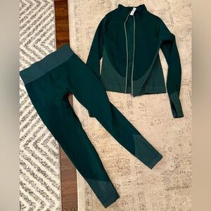 90 Degree By Reflex Dark Green Leggings and Jacket Set
